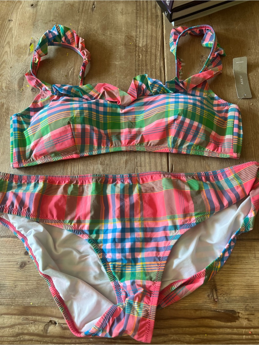 J. Crew Multicolor Plaid Bandeau Bikini Set - Picture 4 of 11
